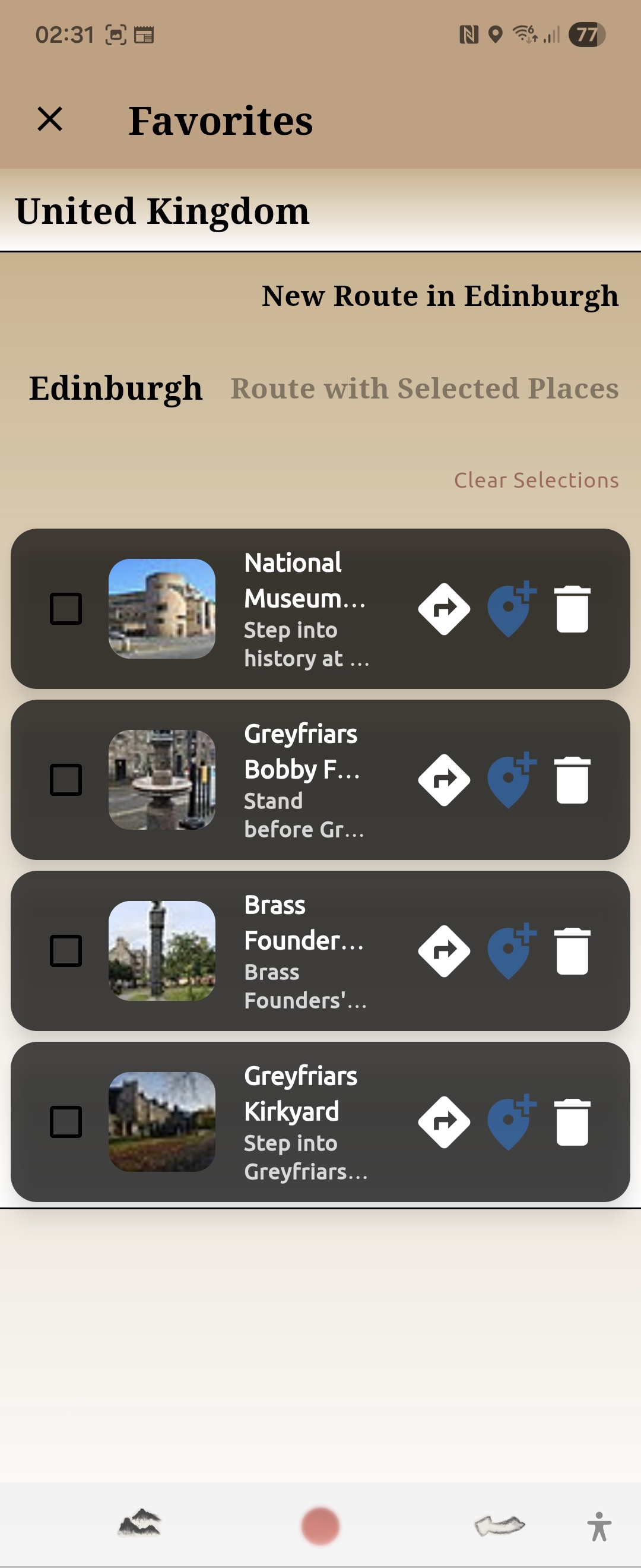 Create a list of places you want to visit
